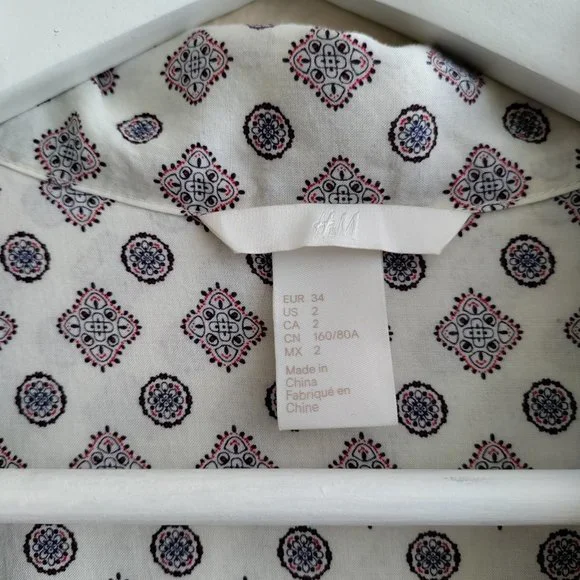 H&M Patterned Blouse with Ties Size 2 - Picture 7 of 16